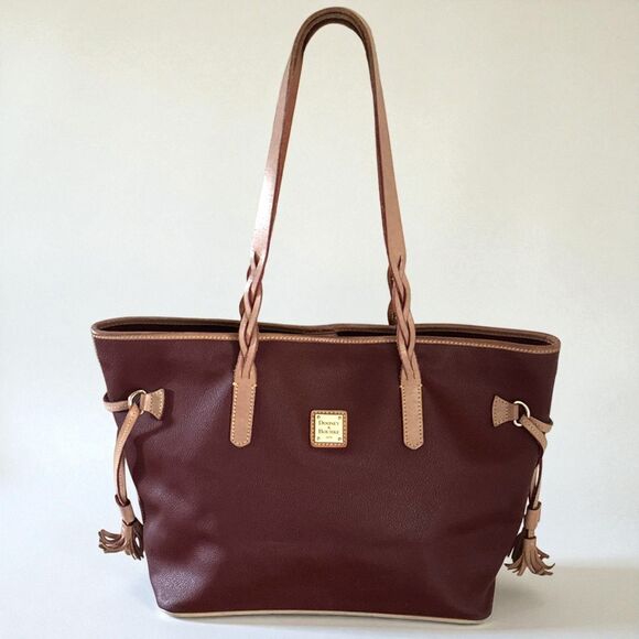 Dooney Bourke Florentine Leather Tote Bag Burgundy Red Shoulder Purse Tassel - Picture 1 of 9